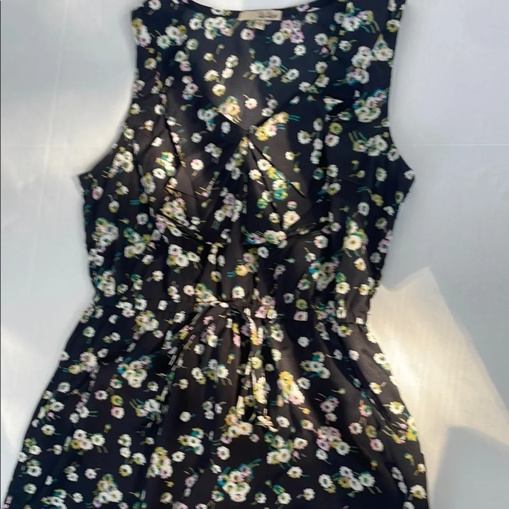 BeBop Black Floral Dress Decorative Sailor Bib Drawstring Waist Pockets Large